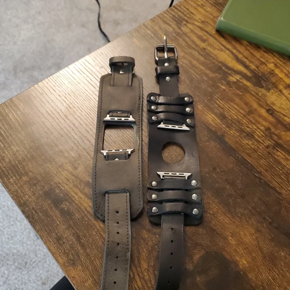 Lot of 2 Apple Watch Bands, Good Condition! Black and Grey leather! 11 inches.